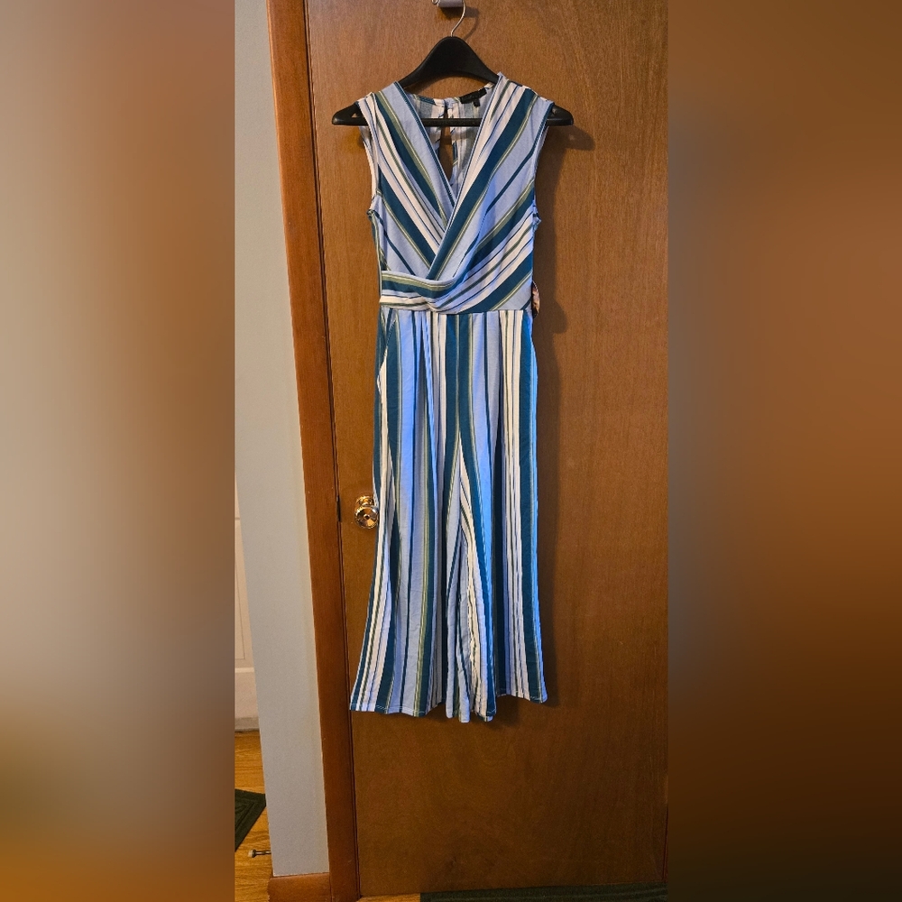 Bebop blue white and green stripped wide leg jumper